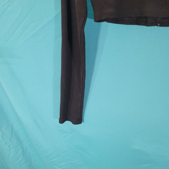 H&M Divided Black Long Sleeve Ribbed Crop Cardigan Button Front Womens Size M - Picture 11 of 13